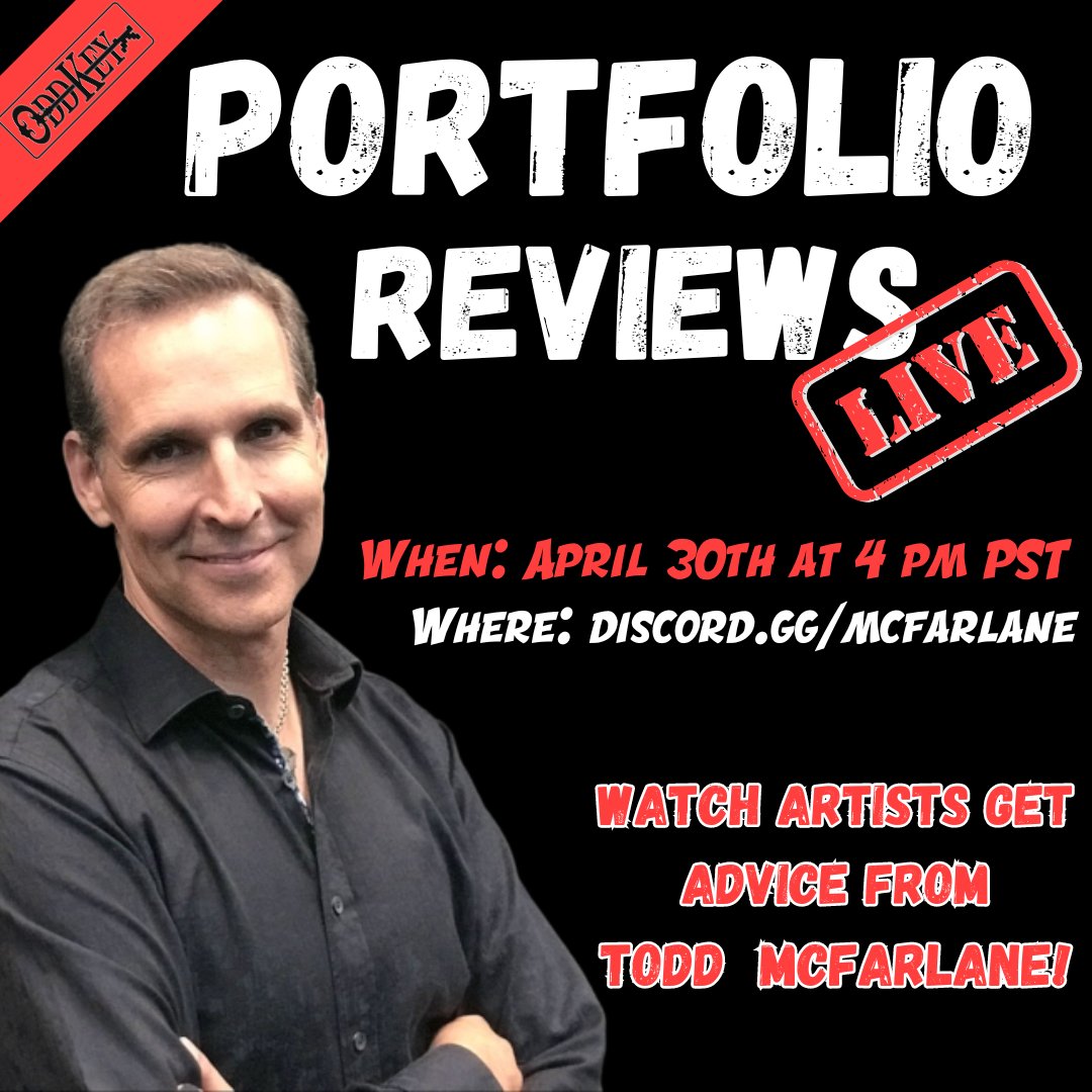 Join @Todd_McFarlane on April 30th at 4 pm PST in his online community to watch him review artist's portfolios LIVE! Don't miss this unique opportunity to watch Todd share some wisdom! If you want a chance for your portfolio to be reviewed make sure to join the discord!…