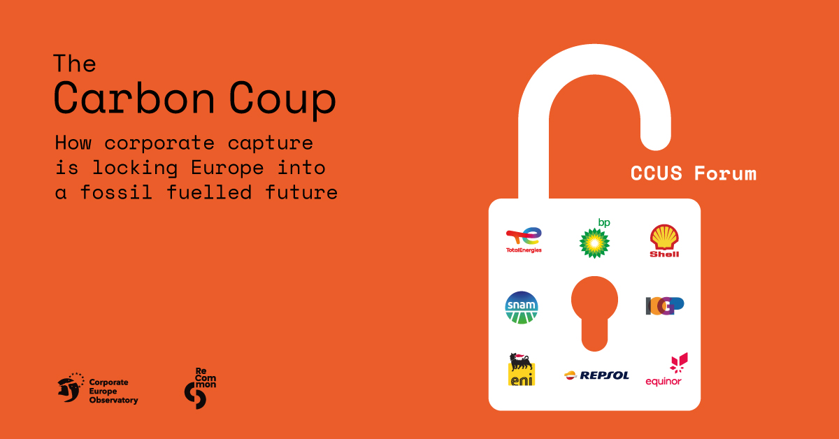 1/ 5 🔥Should fossil fuel companies be determining climate action?

Read our new joint report with @recommon "Carbon Coup” &amp; find out how the #CCUSForum, a group with no legitimacy &amp; packed with #FossilFuelIndustry influences EU’s key energy policy.

👉 corporateeurope.org/en/carboncoup