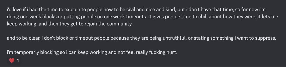 And to be clear, i don't block or timeout people because they are being untruthful, or stating something i want to suppress...