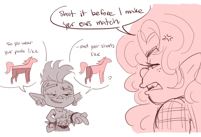 I used to draw it like fur until i noticed all other country trolls are wearing pants. Also bonus doodle of barb being annoying <3 