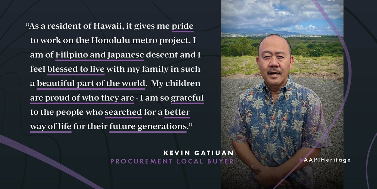 Meet Kevin Gatiuan, this week, during Asian American Pacific Islander Month. Kevin lives in Hawaii with his family, and is now able to commute to work daily, thanks to the fully autonomous metro system that we custom built for Honolulu 🏝️ #AAPIMonth