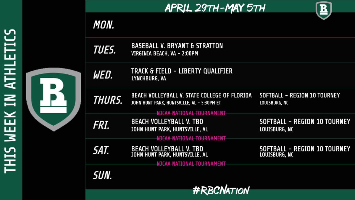 This week’s athletic schedule ⚾️🏃‍♂️🏃‍♀️🏐🥎 #RBCNation