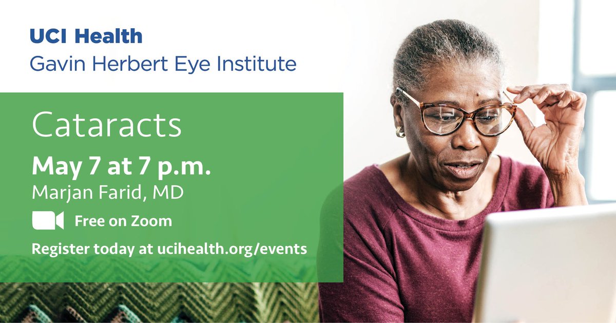 If you or a loved one are concerned about #cataracts, join #UCIHealth on May 7 for the next Gavin Herbert Eye Institute (GHEI) Lecture Series, where ophthalmologist Marjan Farid, MD discusses the latest premium lens technology in cataracts surgery. 
bit.ly/3UrHrr4