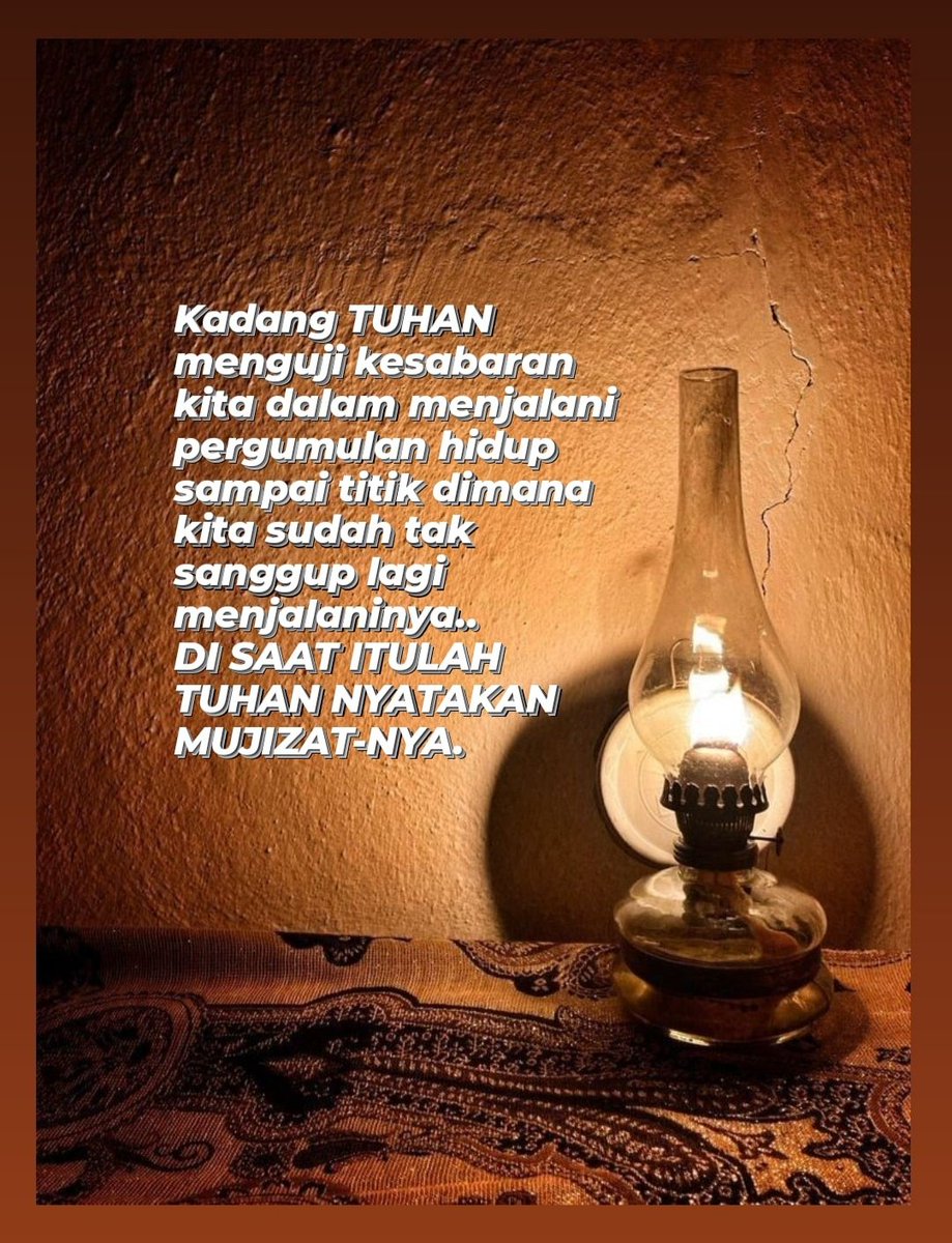 Salam Pagi.. 

Tetap Semangat, Bertekun dan Berserah dalam setiap keadaan, apalagi dalam menghadapi masalah pergumulan hidup ya Sobatku 🙏

Salam Damai Sukacita Menyertai kita semua, AMIN 🤲🇮🇩🙏🇮🇩🤲

#kesaksianhidup #penyertaantuhan #kesabaran #berserah