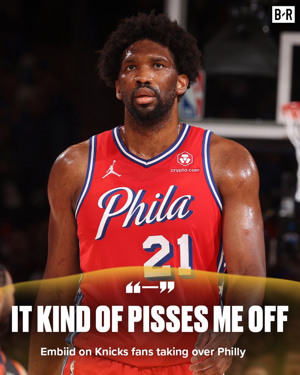 BleacherReport's tweet photo. Joel Embiid isn't cool with Knicks fans in Philly 😬 https://t.co/vH5hIO80CD