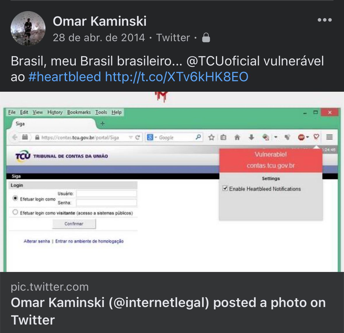 internetlegal's tweet photo. Há 10 anos #heartbleed https://t.co/IBEpHcaiSH