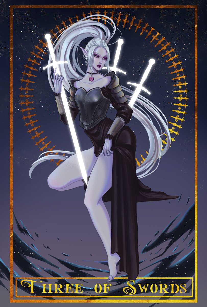an_sider's tweet photo. Three of swords 
Kind tarot card with the excellent character~ https://t.co/WWEyg238Nu