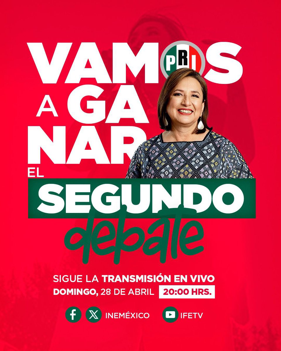 PRIMxEcatepec's tweet photo. ¡Las y los ecatepenses tenemos una cita a las 8:00 pm para ver el #Debatex! Estamos listos para respaldar a nuestra próxima Presidenta @XochitlGalvez  🫡🇲🇽 #VotaPRI https://t.co/2QzUw6kn12