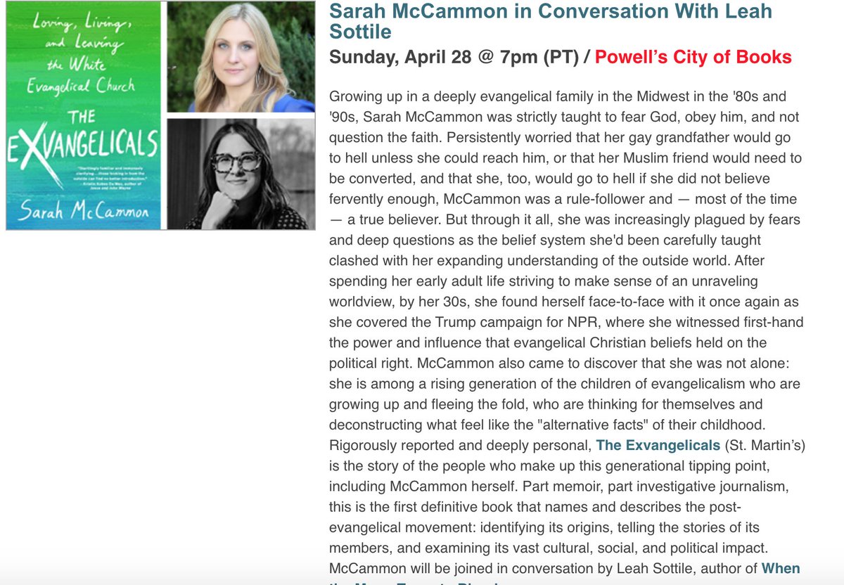 Hey if you can make it to @Powells by 7, you can hear @sarahmccammon and @Leah_Sottile !