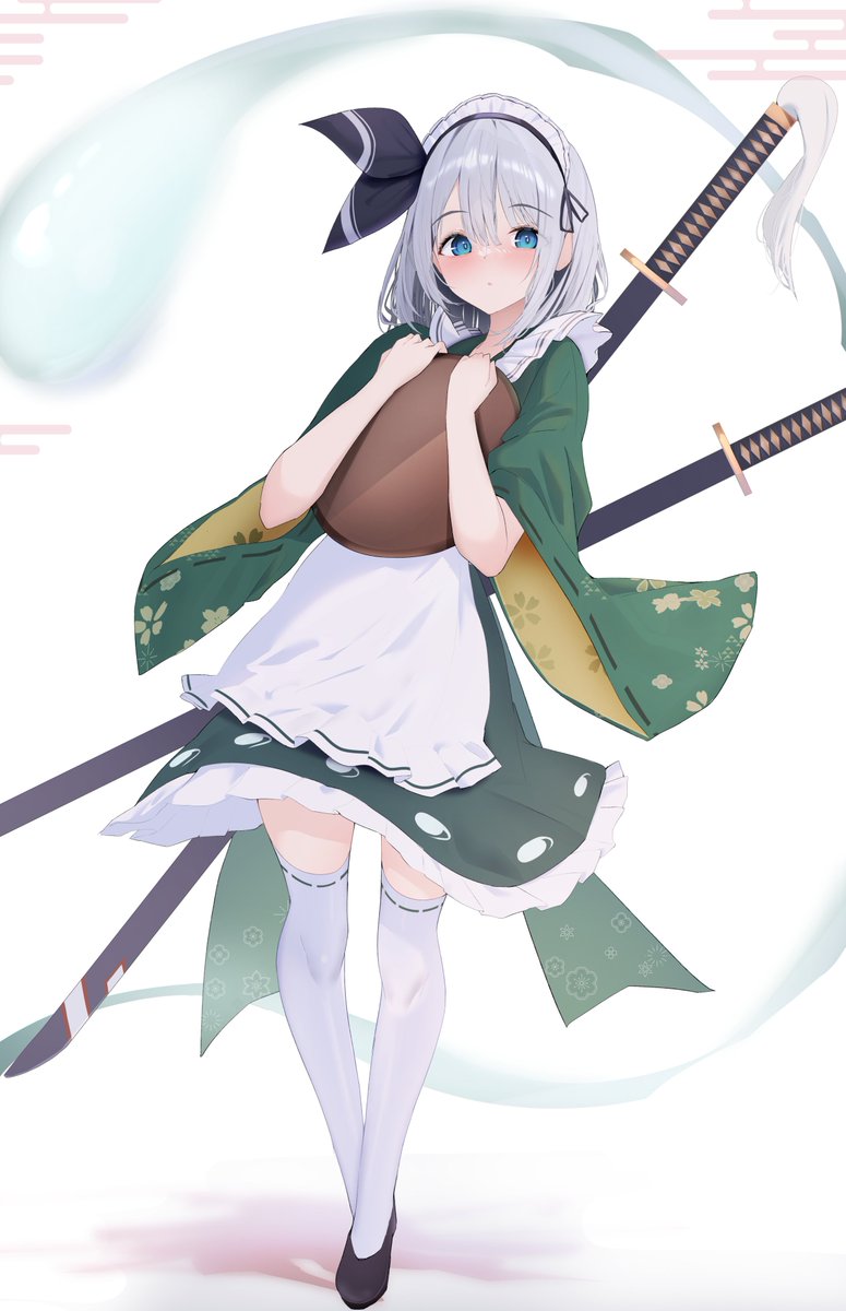 konpaku youmu ,konpaku youmu (ghost) 1girl solo looking at viewer blush short hair blue eyes simple background  illustration images