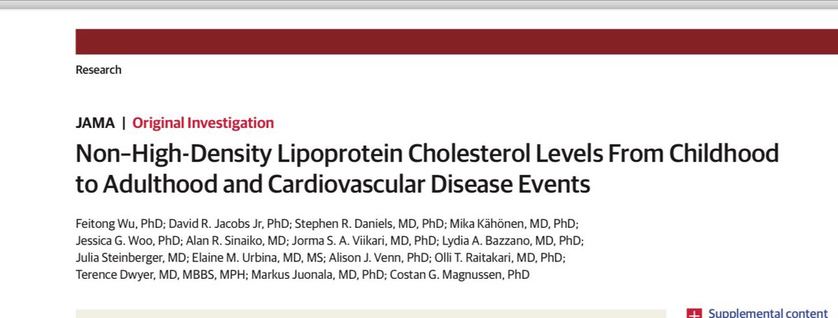 Non–High-Density Lipoprotein Cholesterol Levels From Childhood to Adulthood and Cardiovascular Disease Events #VascularMedicine doi:10.1001/jama.2024.4819
