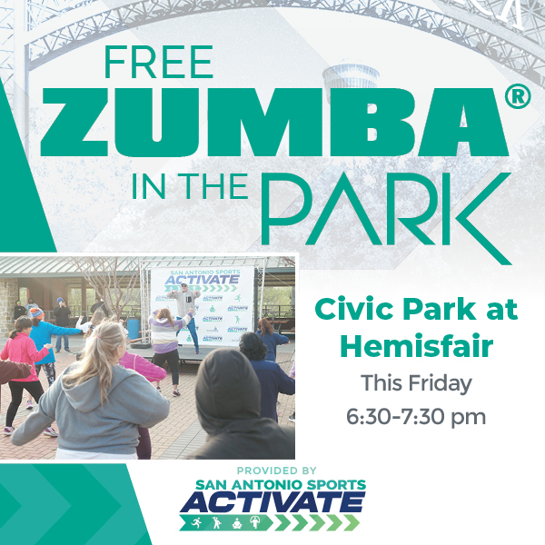 Ready to dance, sweat, and have fun? Join us for a special pop-up Zumba class at Hemisfair's Civic Park on Friday, May 3. All fitness levels are welcome to dance it out with San Antonio Sports ACTIVATE. Register online at Activate.SanAntonioSports.org. #SASActivate #ZumbainthePark