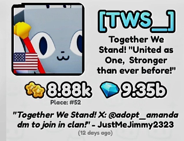 [TWS_] Together We Stand Clan Members. It doesn't matter what place number we are at. What truly matters is that we are doing this as a Team! I see you all talking as a Team, finding ways to get Diamonds, Cores in our Group Chat. The Teamwork you have shown makes us #1. 🤗💛❤️