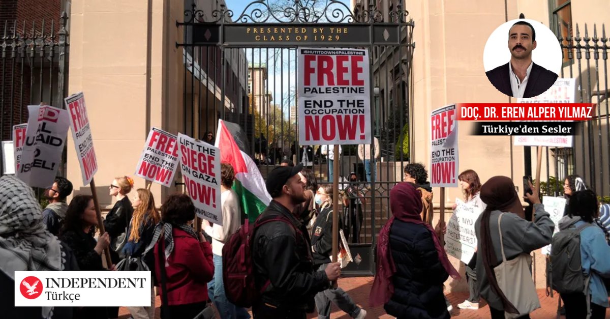 Doç. Dr. Eren Alper Yılmaz yazdı: 🇺🇸 'İfade özgürlükleri ülkesi' ABD'deki, üniversite protestoları nasıl okunmalı? 🪧 Eylemleri alevlendiren unsurlar neler? 🇵🇸 Gösterileri 'İsrail-Hamas savaşı' bağlamında görmek mümkün mü? indyturk.com/node/718616