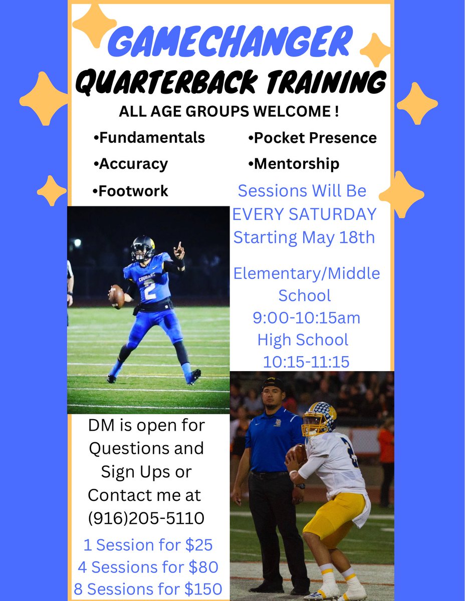 I want to PREPARE your program QBs for a big upcoming season ! 🫡 All ages welcome ! Send them out 💪 @SacBee_JoeD @CoachTTMP @coachj_bo21 @CoachQyntyn @Rundat2_