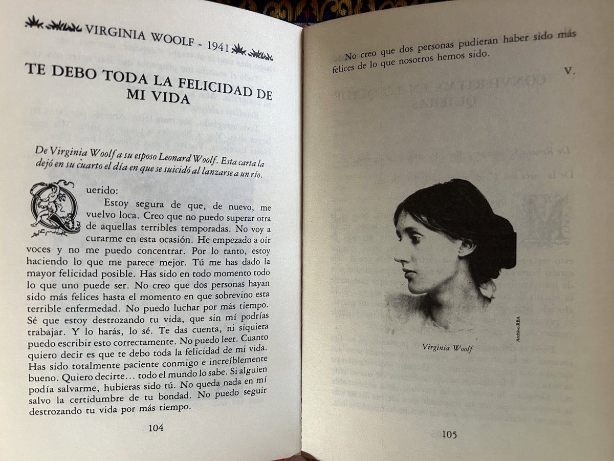 Virginia Woolf llenó sus bolsillos de piedras y se fue al río Ouse para entregarle su vida. De despedida le dejó esta carta a su esposo Leonard.