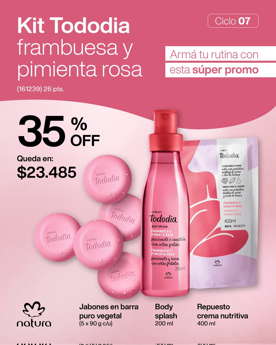 #KitTododia
#Regalo
#Natura
#TiendaOnline
#DescuentoNatura
#Natura
#Tododia
#CremaNutritivaTododia
#CajaDeJabonesTododia
#SprayCorporalTododia
#FrambuesaYPimientaRosa
#VentaOnline
#ArgentinaNatura