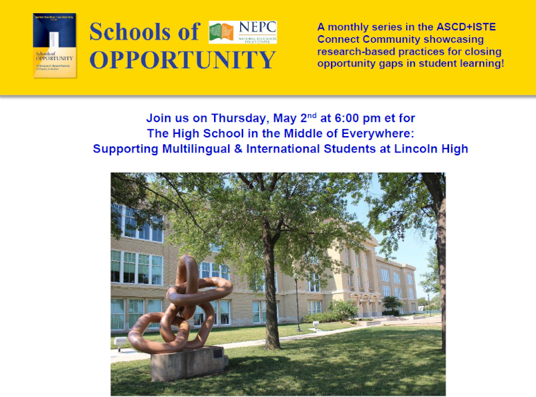 Register NOW to join us this Thursday, May 2nd at 6pm et for our Schools of Opportunity focus on Lincoln High School in Lincoln Nebraska! sites.google.com/view/schoolsof… #ASCDAffiliates #ISTEAffiliates #ASCDEdChamps #ASCDEmergingLeaders #ASCDStudentChapters