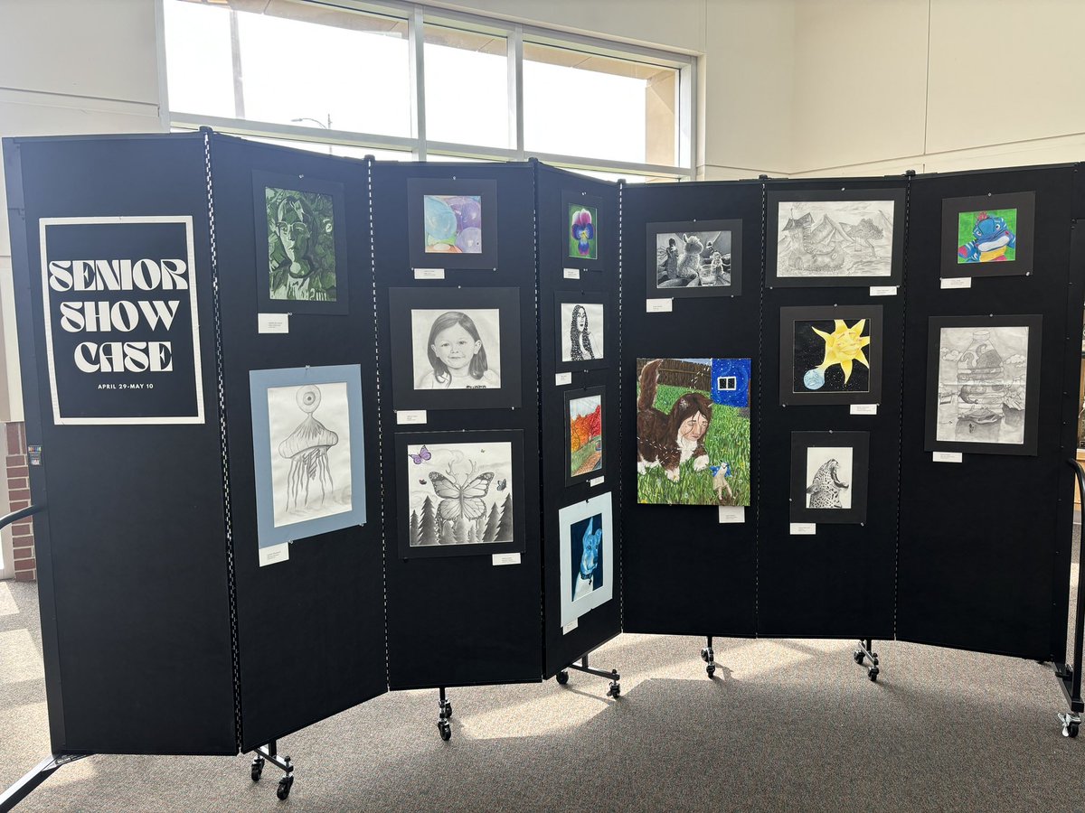 msreeceart's tweet photo. Thank you to the @BellevueSchools foundation for the grant providing Bellevue East with display walls for the art department! We are currently using them to highlight seniors in art! Check out the show in the school’s lobby throughout the next two weeks! Thank you seniors!! https://t.co/CN4my4zRmR