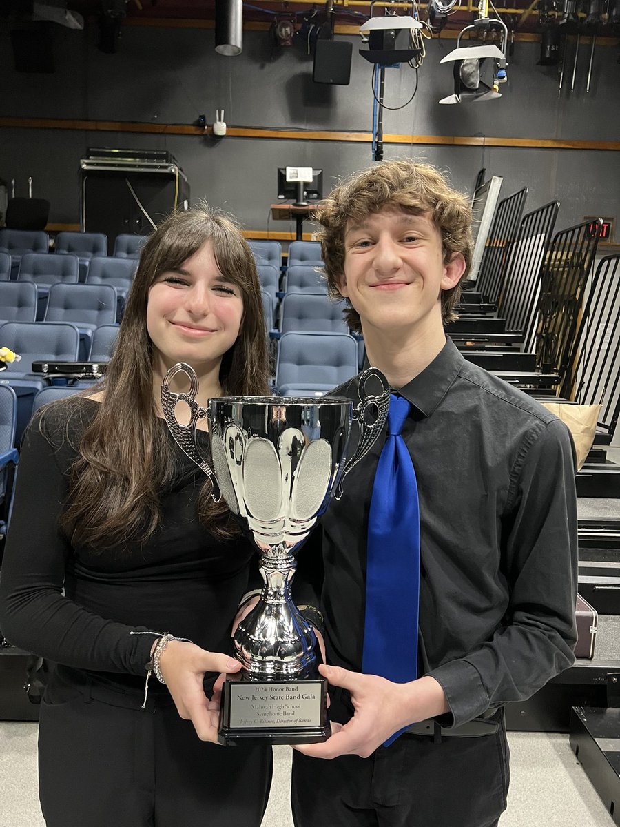 Band President Jarett Gaslow and Vice President Leanna Kolb were presented with our State Band Gala trophy. #MahwahConnects