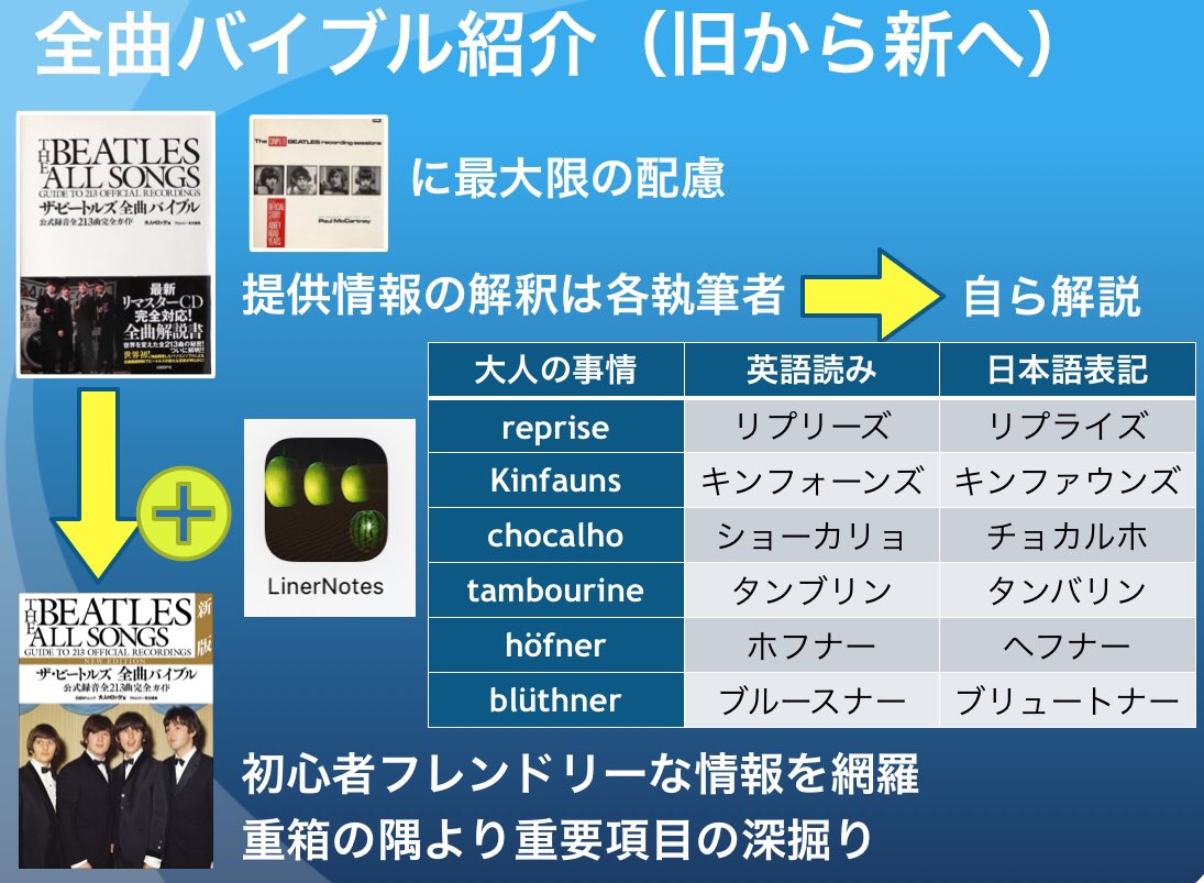 今回、全曲バイブルのリメイクに誘われたので
LinerNotesの情報をフル活用して
時系列分析を軸に大幅な構成変更をお願いしています