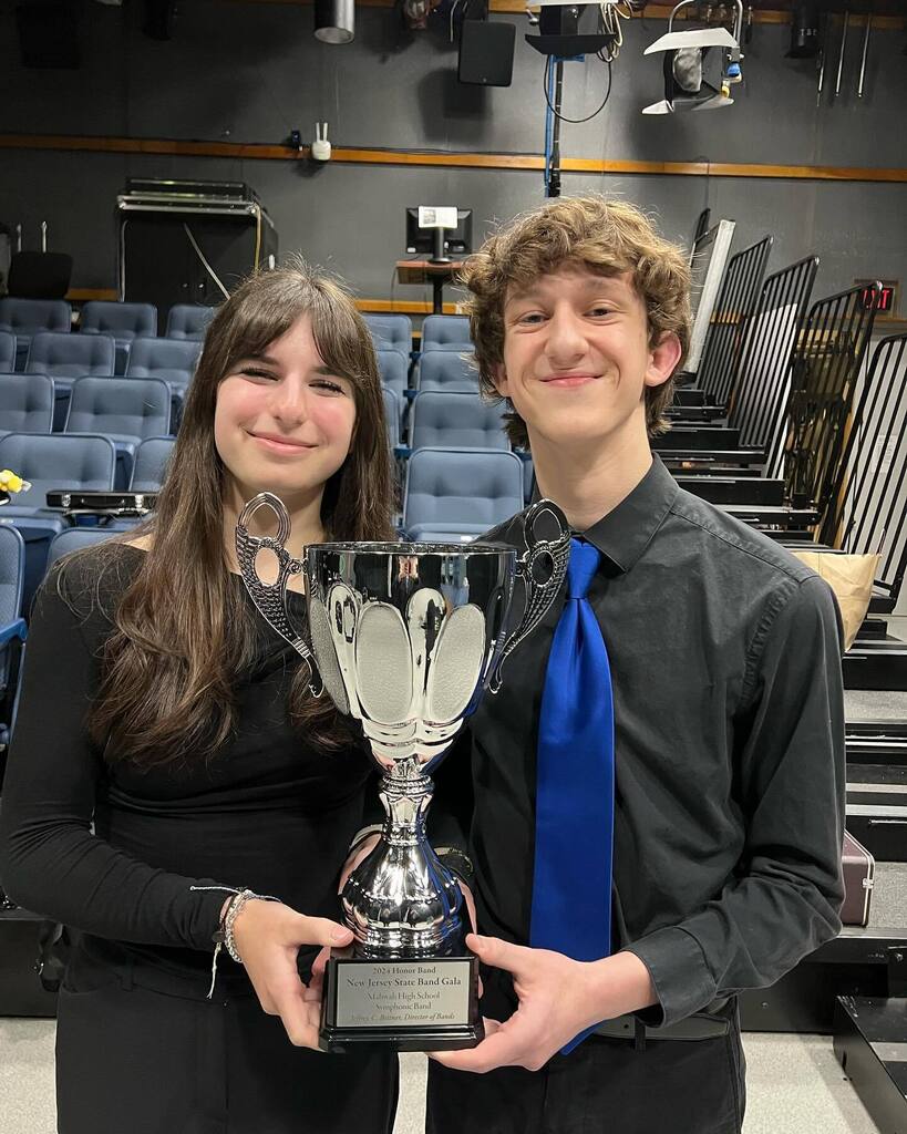 Band President Jarett Gaslow and Vice President Leanna Kolb were presented with our State Band Gala trophy. #MahwahConnects instagr.am/p/C6UmAGgu2F6/