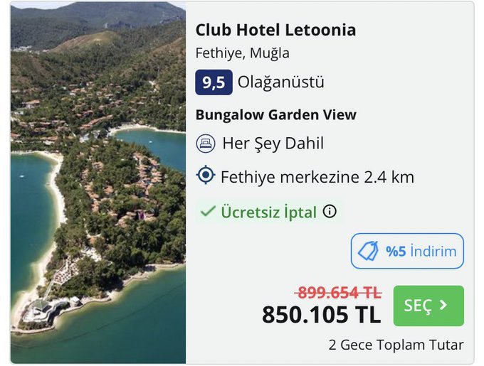 Fethiye'de bir otelin 2 gecelik fiyatı... (Türklük bedeli dahil)