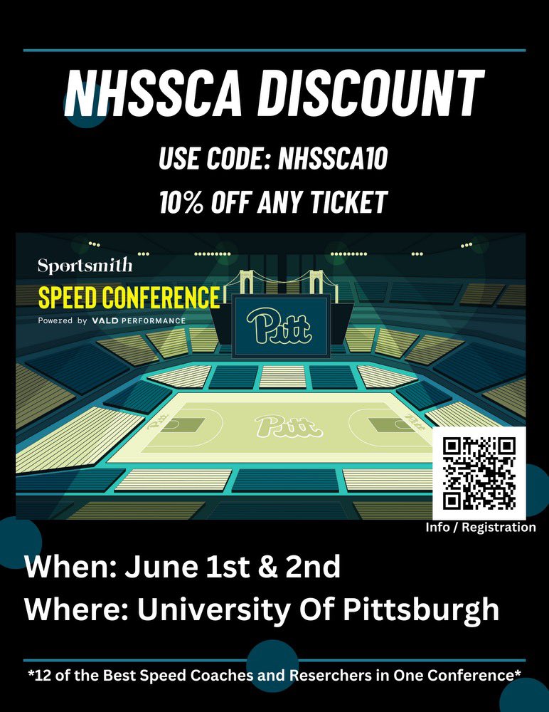 A little over a month away from one of the most anticipated #Speed conferences. The big name lineup providing research-data driven programming is top notch. If you are a coach w/ a growth mindset, this is a must attend clinic. Bonus:@NHSSCA members are getting 10% discount