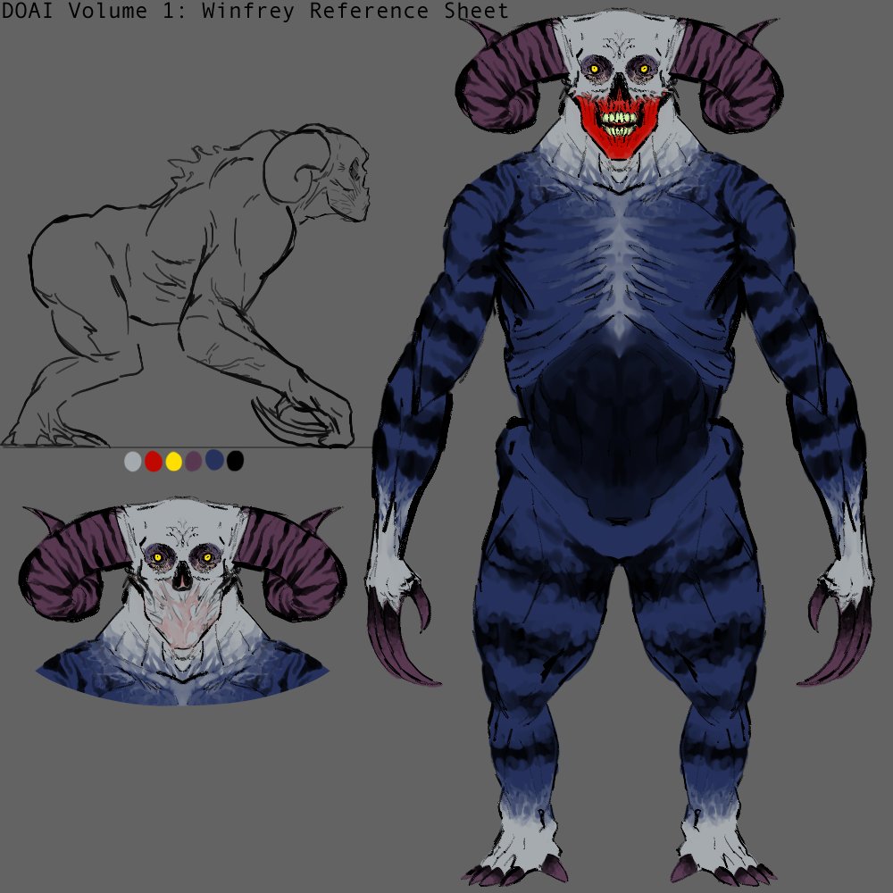 DOAIOfficial's tweet photo. Adding onto the concept art I've shown so far for Volume 1, here is Winfrey!

For Winfrey, we wanted to make a design that was striking but still carried all of the same traits the character was known for. Mainly the fleshy, sealed mouth that ripped apart when opened. https://t.co/rs4z2Ibh0Q