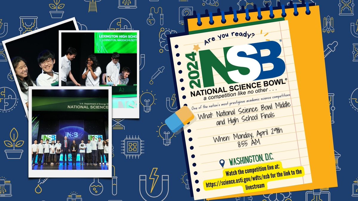 The National Science Bowl is coming down to its final rounds! Be sure to tune in tomorrow morning starting at 8:55 AM ET: science.osti.gov/wdts/nsb/2024-…