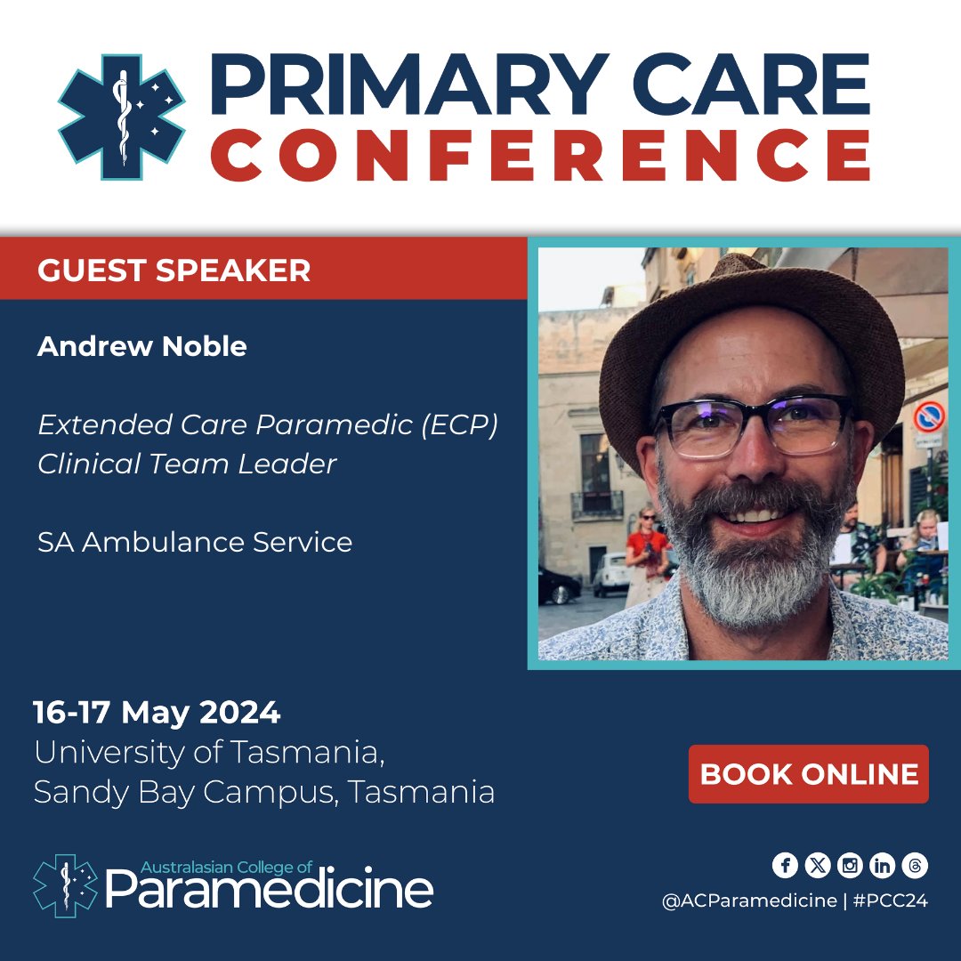 We're excited to introduce Andrew Noble, Extended Care Paramedic (ECP) Clinical Team Leader and Education Coordinator with @SA_Ambulance Andrew will present on integrated out-of-hospital palliative care. Join us in Hobart or online for this presentation! paramedics.org/primary-care-c…