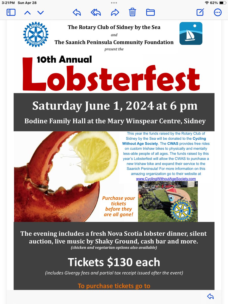 .@SBTSRotary LobsterFest is coming soon. A great meal,a great evening raising money for great causes.@penchamber @Lowseas51 @georgebarnhart @Adam_Stirling @ElizabethMay @AdamPOlsen @RyanPriceCFAX @MayorPrice