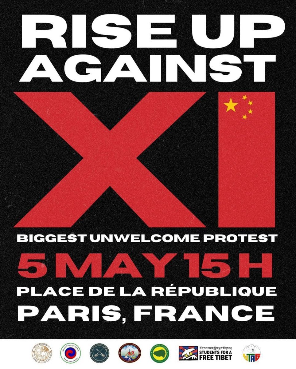 ALL OUT TO PARIS!!!! 📍Place de la République 🗓️ May 5th ⏰ 3pm #RiseUpAgainstXi #UnwelcomeProtest