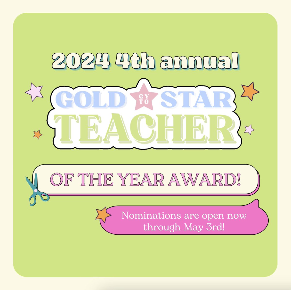 Nominate an educator who has gone above and beyond for their students, in their community, or for their colleagues! Nominate an educator here: getyourteachon.com/goldstar! #getyourteachon #GYTOGoldStarTeacher #teacheroftheyear #GoldStarTeacher #iteach #teachershare