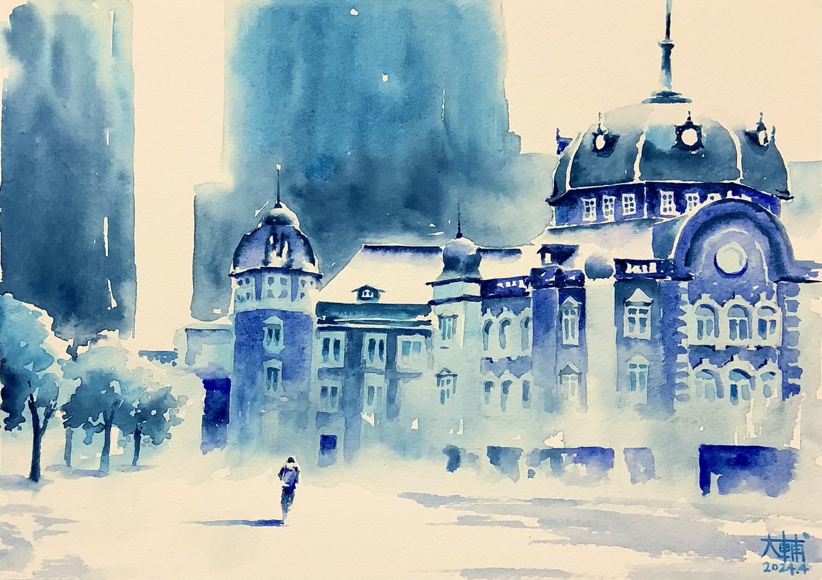 青い光の記憶
（東京駅の風景７）

青い絵具だけで描きました。
今回はクサカベの絵具を使ってみた😊

ホワイトワトソン A４
クサカベ透明水彩
#透明水彩研究会 #透明水彩 #水彩画 #watercolor #watercolorpainting #watercolour