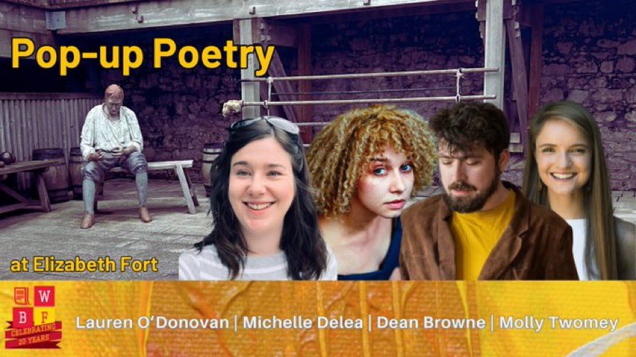 Extraordinary readings of poetry today from @mollytwomey1, @LaurenODonovanW, Michelle Delea, and @Dean_Browne11 - sad, funny, mesmerising. A great venue as well, @ElizabethFort_ as part of the @WorldBookFest The rain didn’t dare fall. 🙂