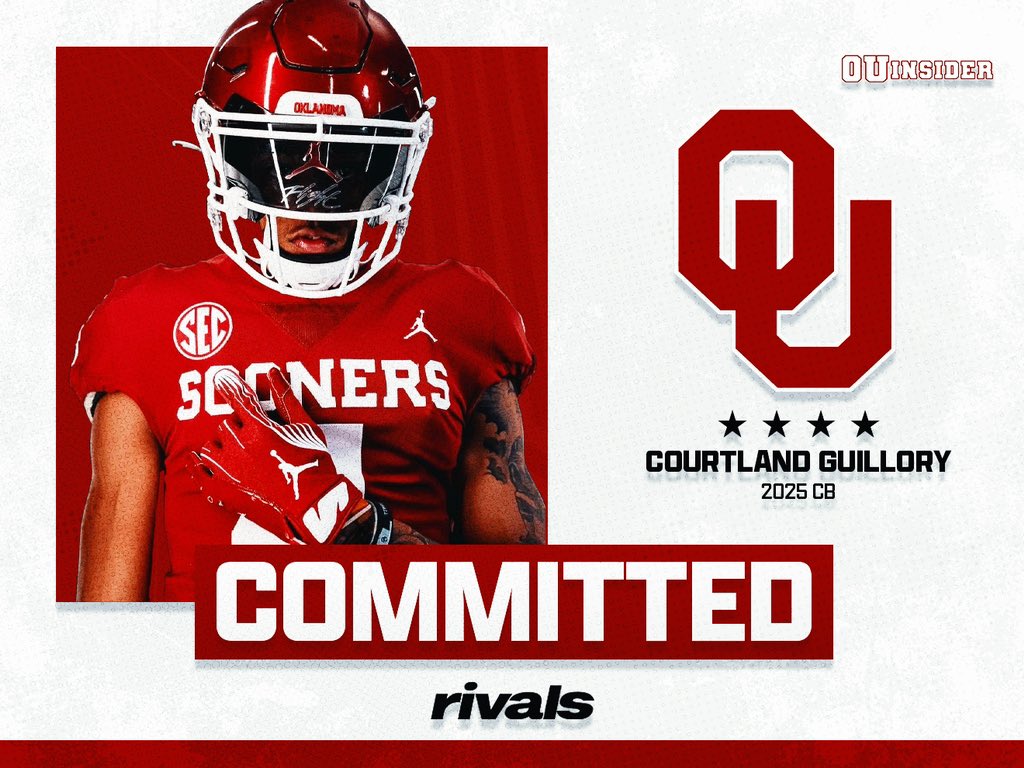 BREAKING: The #Sooners add another blue-chipper to their top-five 2025 class, picking up a pledge from four-star cornerback Courtland Guillory. 🚨 He’s the fourteenth commit of the recruiting cycle for Oklahoma. MORE ➡️ oklahoma.rivals.com