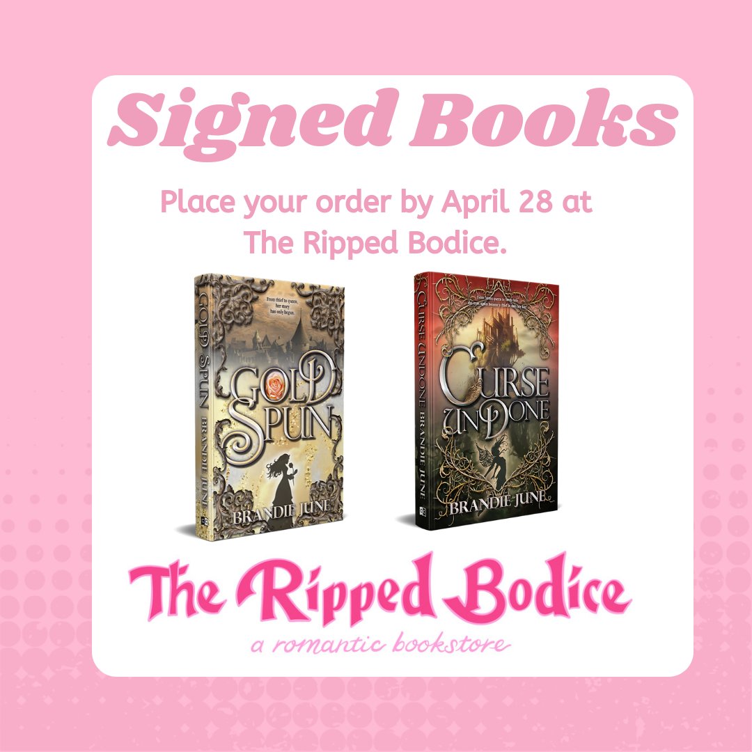 Today is the LAST day to order my SIGNED books from The Ripped Bodice. If you can't make my writing workshop there next week, this is the best way to get a signed copy of my Rumpelstiltskin retelling GOLD SPUN and CURSE UNDONE. therippedbodicela.com/product/brandi…