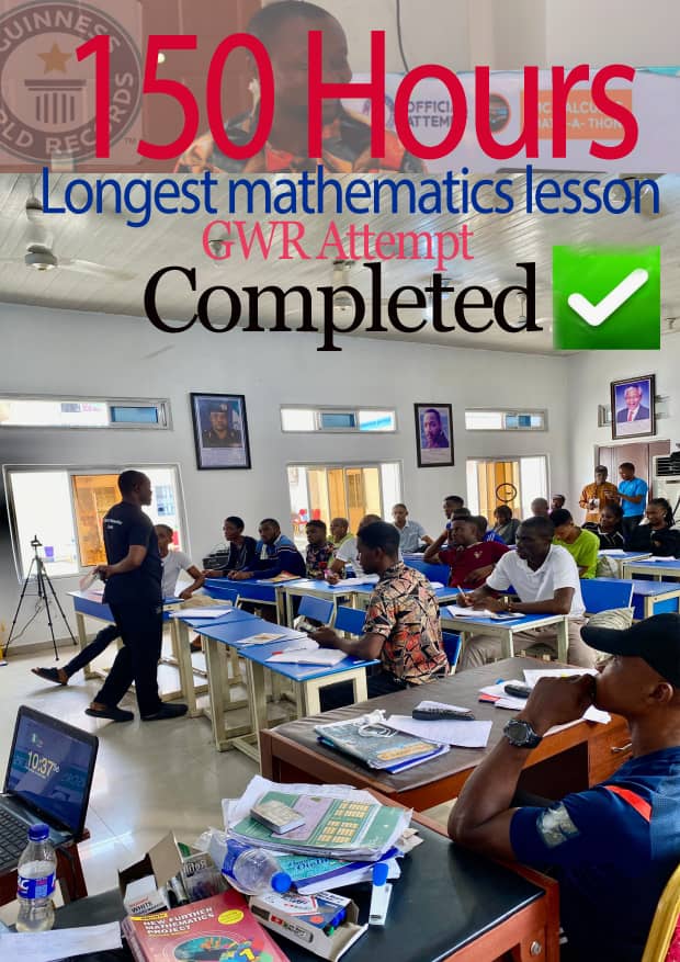 Done and dusted
150 Hours longest mathematics lesson completed
#Wizkid
#GuinessWorldRecord