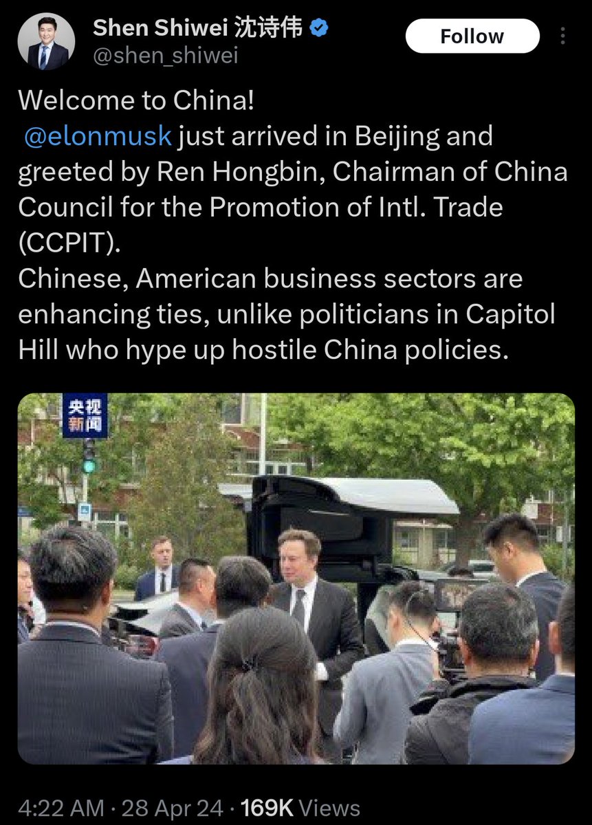 Remember when you see Musk talking a big game about free speech or when you see him pick fights with elected leaders in America that he never has a critical word to say about the Chinese Communist Party.
