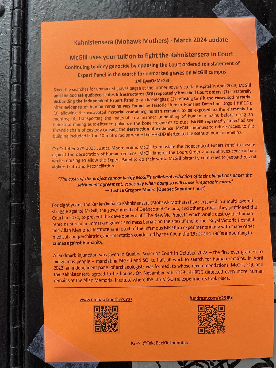 If you support decolonization and landback in Palestine, please enlarge, read, share and support the Mohawk Mother's rights and action against #mcgill in so-called montreal.