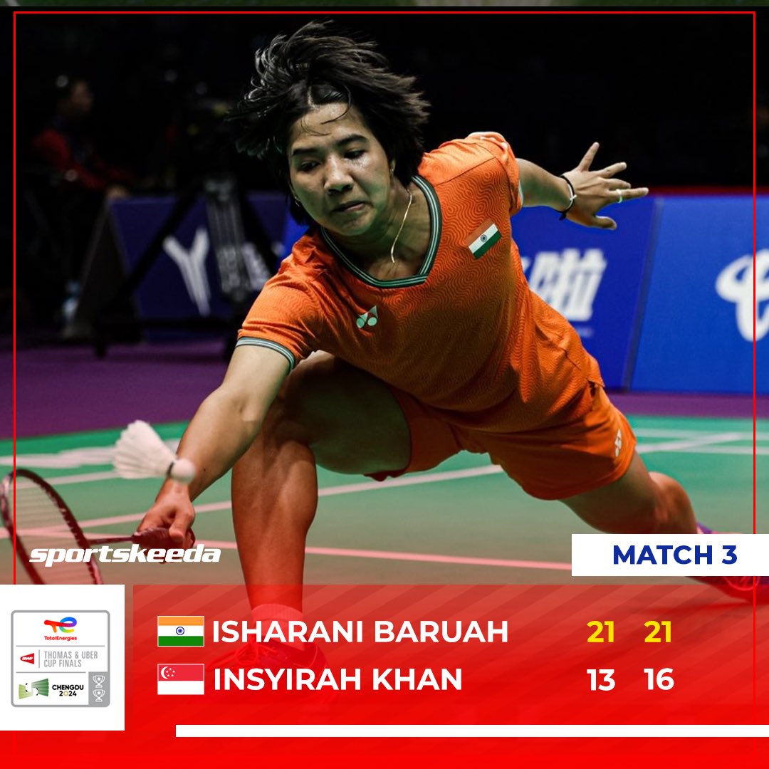 Recap of India's win over Singapore at the Uber Cup!💙

Isharani Baruah with a comfortable win🇮🇳

#SKIndianSports #Badminton #UberCup2024