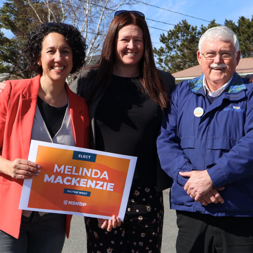 Thank you to everyone who came out to the campaign launch for Melinda Mackenzie! Our candidate in Pictou West's byelection hit the doorsteps with an amazing team of supporters!
Visit melindamackenize.nsndp.ca to get a sign, donate, and volunteer! Let's help Pictou West shine! ☀️🍊