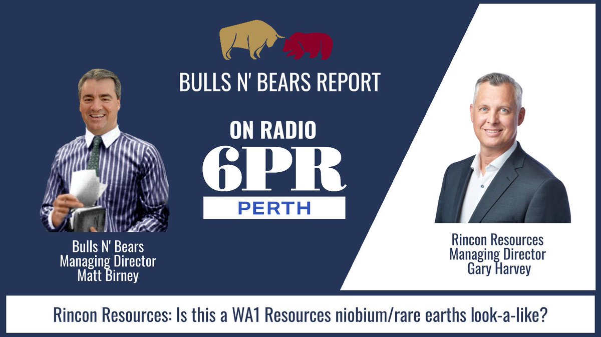 Tune in to @6PR from 11:50am AWST to hear @RinconResources Gary Harvey talk about its gravity survey within proximity to the billion-dollar WA1 Resources’ niobium and rare earths discovery.

Click 6pr.com.au/tag/public-com… at 11:50am AWST (1:50pm AEST)

$RCR #BullsNBearsReport #ASX