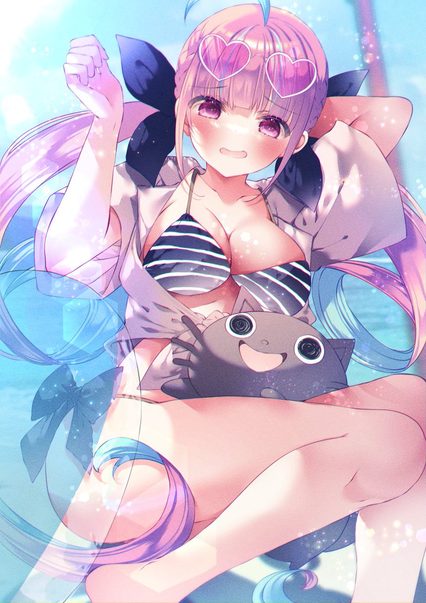 湊あくあ ,にゃくあーと 「おはようございます+.(ノ*・ω・)ノ*.今日もとってもがんばります!+.(ノ*」|むーのイラスト