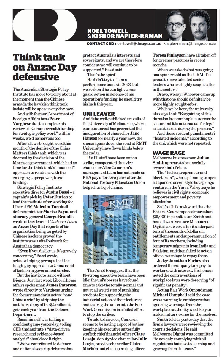NTEU Victoria (@nteuvictoria) on Twitter photo The managerial shenanigans <a href="/RMIT/">RMIT University</a> have seen students punished, execs fleeing and staff waiting three years for a new EBA. Thanks to <a href="/theage/">The Age</a> for skewering the weasel word excuses from VC Alec Cameron's PR flacks. No wonder ministers want to fix governance at #universities! #auspol The managerial shenanigans <a href="/RMIT/">RMIT University</a> have seen students punished, execs fleeing and staff waiting three years for a new EBA. Thanks to <a href="/theage/">The Age</a> for skewering the weasel word excuses from VC Alec Cameron's PR flacks. No wonder ministers want to fix governance at #universities! #auspol