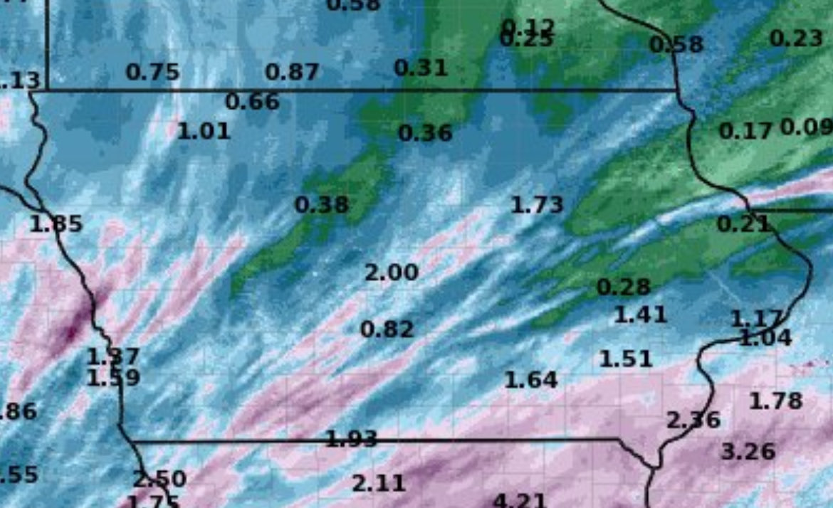 bfrischmeyer's tweet photo. Quite a bit a variation in rainfall totals. I think that is the lesson to 24 hour planting and no sleep, just knowing you will get 3inches of rain because that is what was predicted. Rarely happens. https://t.co/C7v2sjKVUc