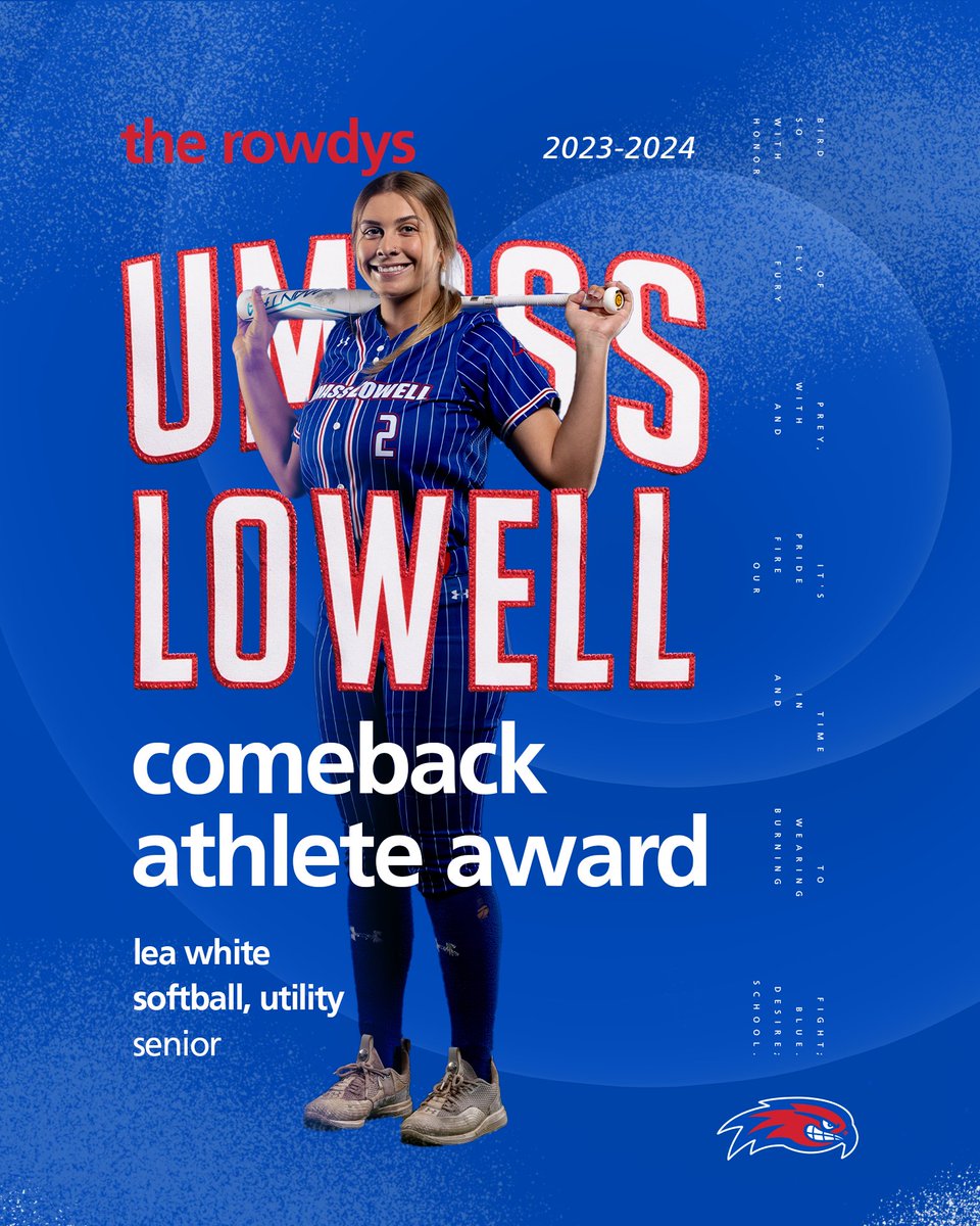 RiverHawkNation's tweet photo. @UMassLowell @jdcreditunion @RiverHawkHockey @RiverHawkWLax What a ᴄᴏᴍᴇʙᴀᴄᴋ! 💪

After missing last season due to injury, Lea White of @RiverHawkSB paces the team in eight offensive categories so far in 2024! Congrats, Lea, on being named Comeback Athlete of the Year!

Presented by: @jdcreditunion
#TheRowdys | #UnitedInBlue https://t.co/jkSoy6XIip