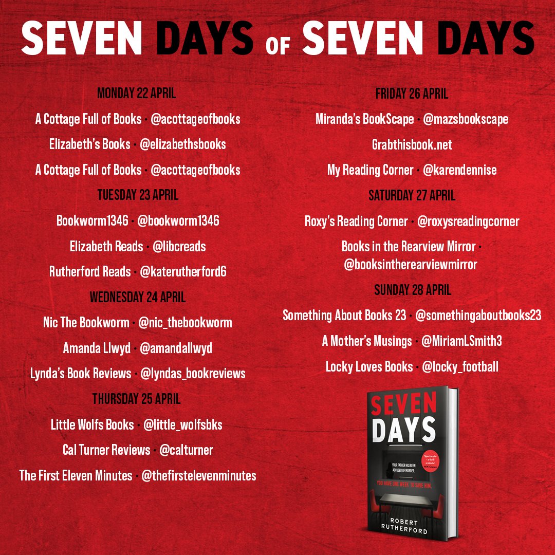 Today, it's my late-night stop on the #blogtour for #SevenDays by @rutherfordbooks. Out now! Read my review of this brilliantly tense and gripping high-octane thriller on my blog: lockylovesbooks.home.blog/2024/04/28/sev… @HodderBooks @AlainnaGeorgiou