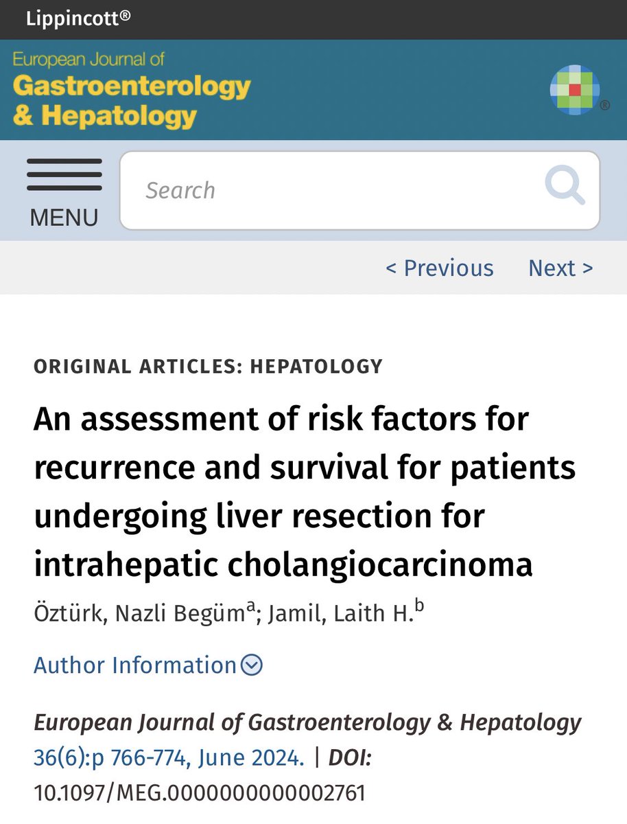 📝Our new paper on recurrence and survival after resection for iCCA is out! 🔍Check out to see the predictors for worse outcomes and how patients with coexisting liver diseases did compared to without 🖇️ journals.lww.com/eurojgh/abstra…